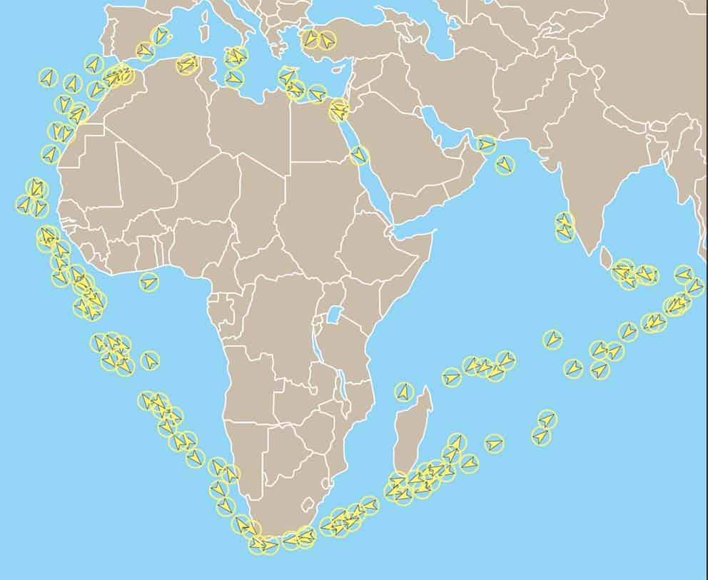 Map of African continent and shipping detour